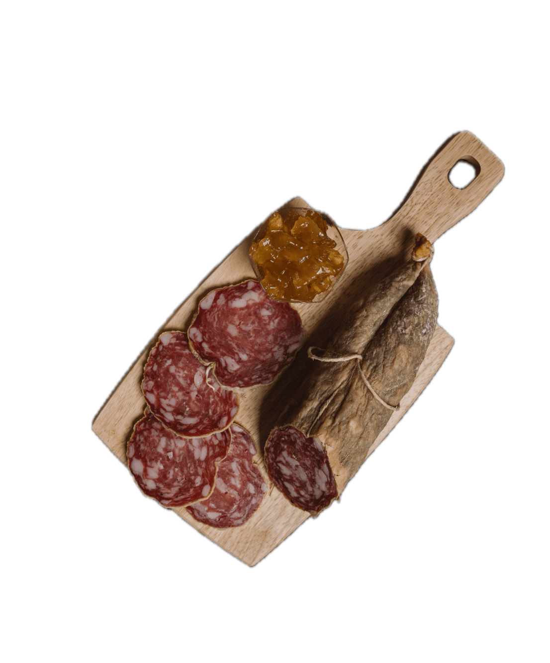 Tagliere con salame artigianale affettato e confettura